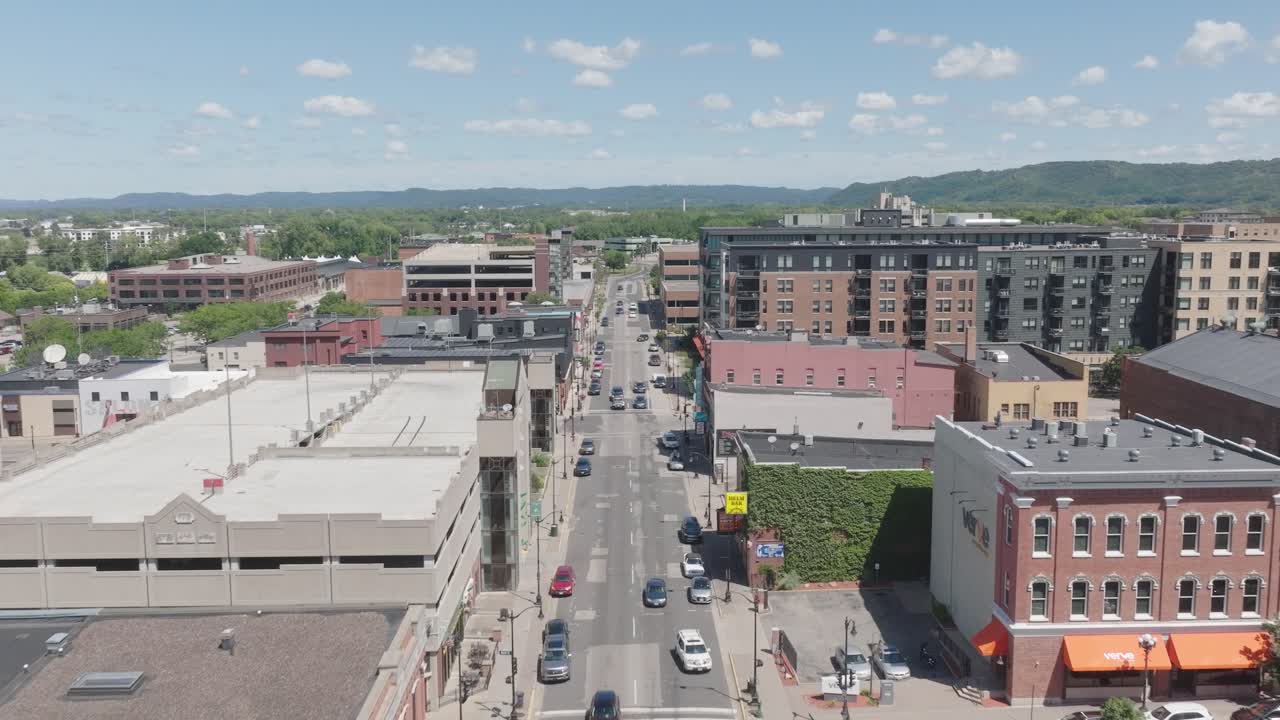 Aerial view of Downtown at La Crosse in USA during daytime. Skyscape.