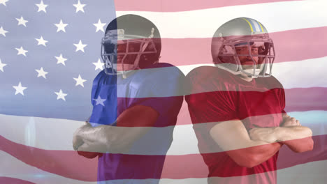 animation of two american football players over usa flag