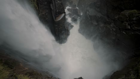 Dangerous-Strong-Current-Of-Water-Flowing-Through-Pailon-del-diablo-Waterfall-in-Baños-de-Agua-Santa,-Ecuador