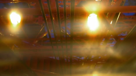 Close-Up-Shot-Of-Industrial-Elevator-With-Yellow-Light-Projectors-in-Famous-Tokyo-Tower