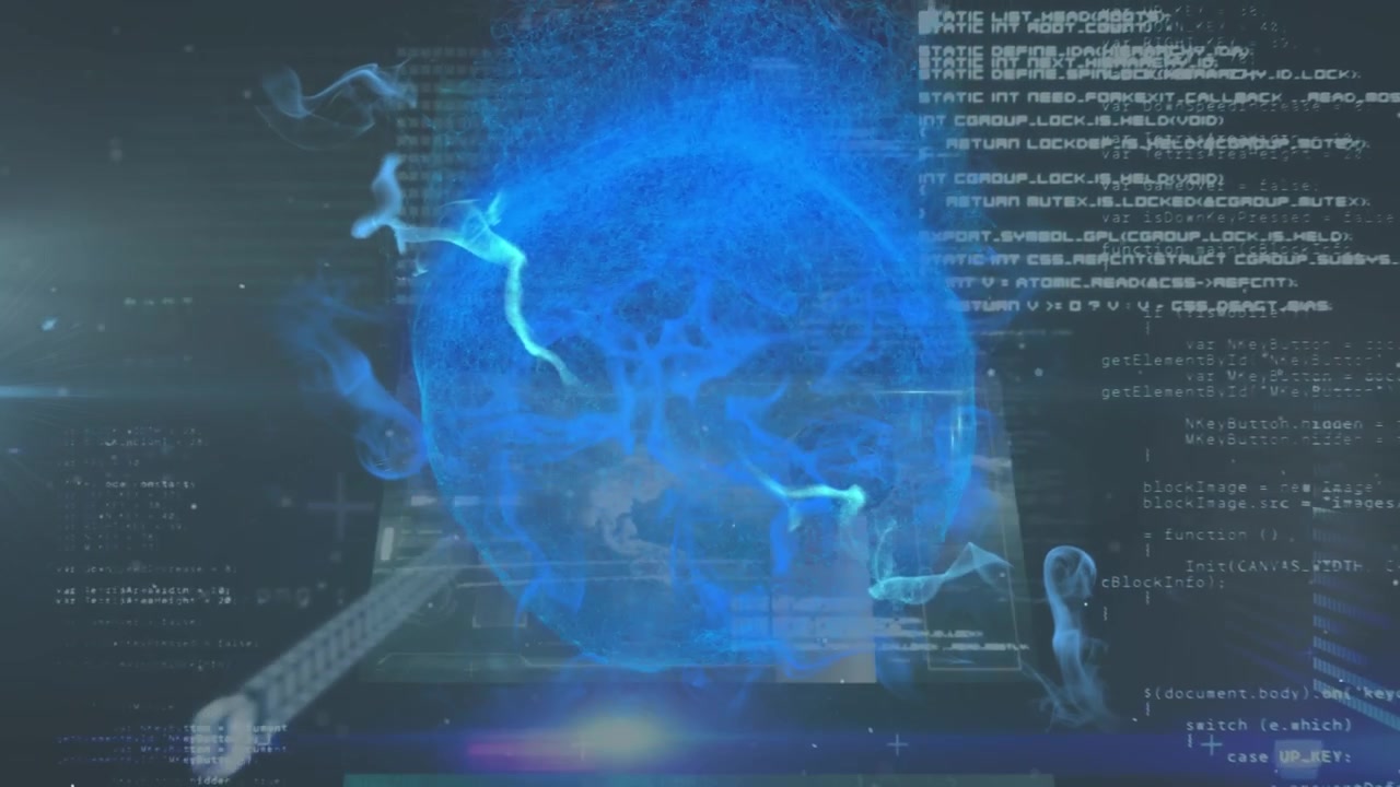 Animation of globe over data processing on black background