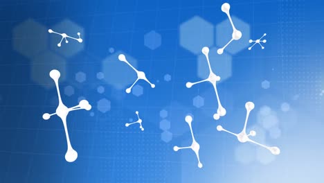 animation of molecules over hexagons on blue background