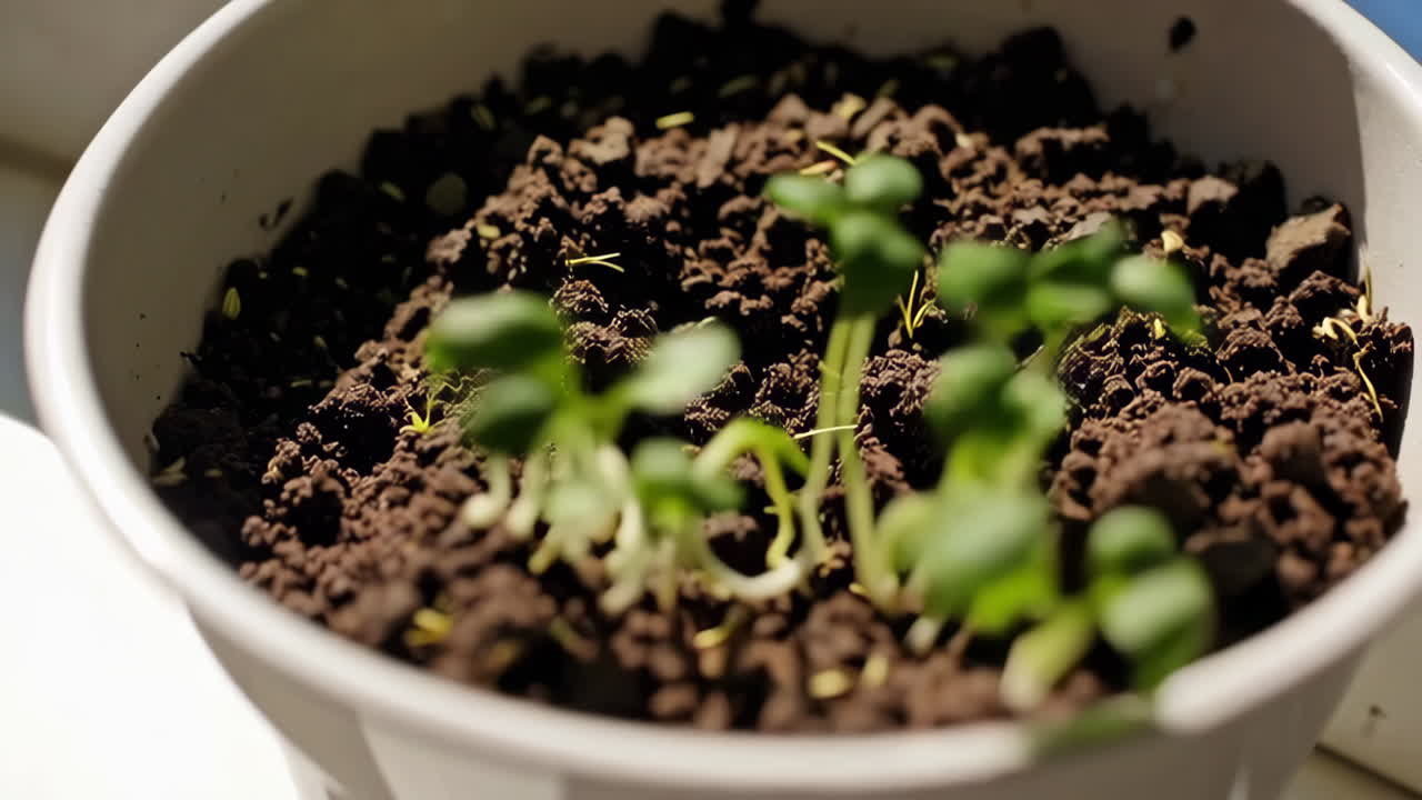 Sprouting Seedlings in a Potted Plant