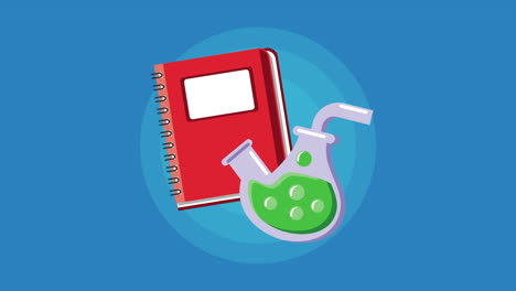 cuaderno de ciencias e ilustración de frasco