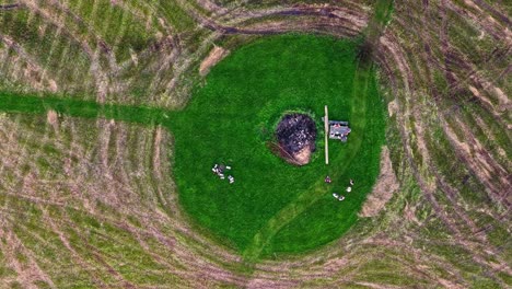 group of people picnic outdoor eating bbq barbeque food sharing bond, aerial top down view