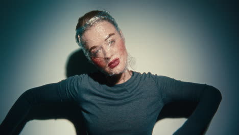 woman in plastic wrap