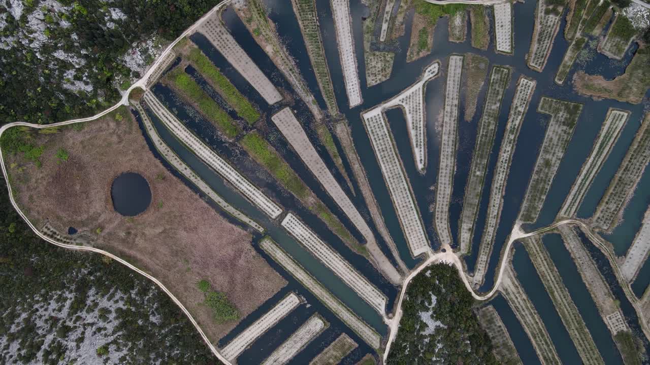 vista de pájaro drone de las tierras de cultivo en croacia