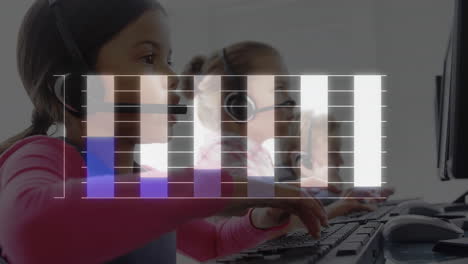 animation of data processing over diverse schoolchildren using phone headsets