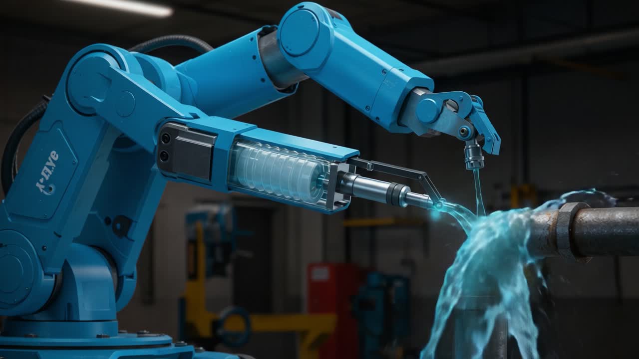 Advanced Robotic Arm Engineering: Precision Water Dispensing through Innovative Technology in a Modern Industrial Facility with Focus on Automation and Efficiency