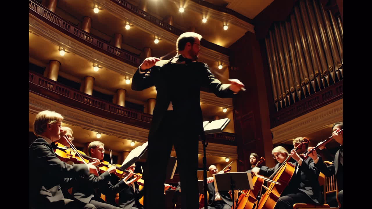 Orchestra Performance in a Grand Concert Hall