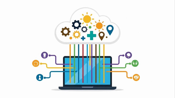 Cloud computing technology connecting multiple services and apps to a central device