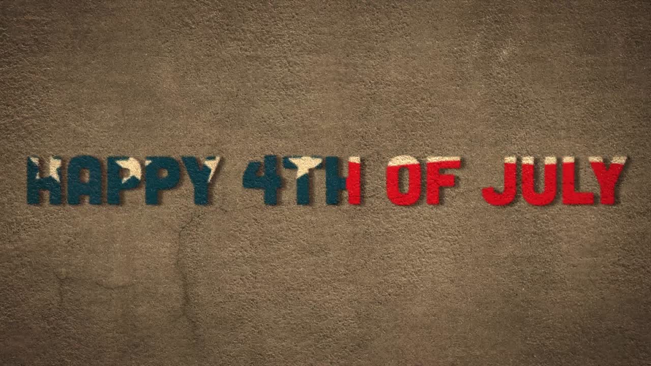 Animation of fourth of july text with american flag on distressed wall