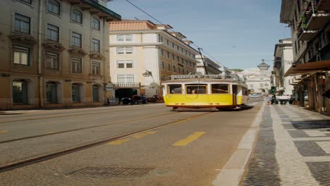 lisbon street scene with tram