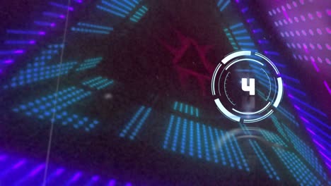 animation of countdown from 10 to 1 in circles over glowing moving triangular tunnel