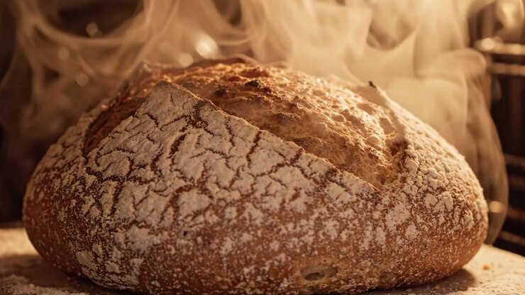 The Art of Baking: A Captivating Transformation of Rustic Bread from Oven to Perfection, Showcasing Its Golden Crust and Delicious Steam Rising