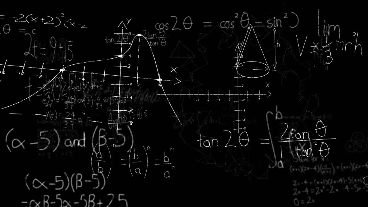 Animazione di equazioni matematiche su sfondo nero