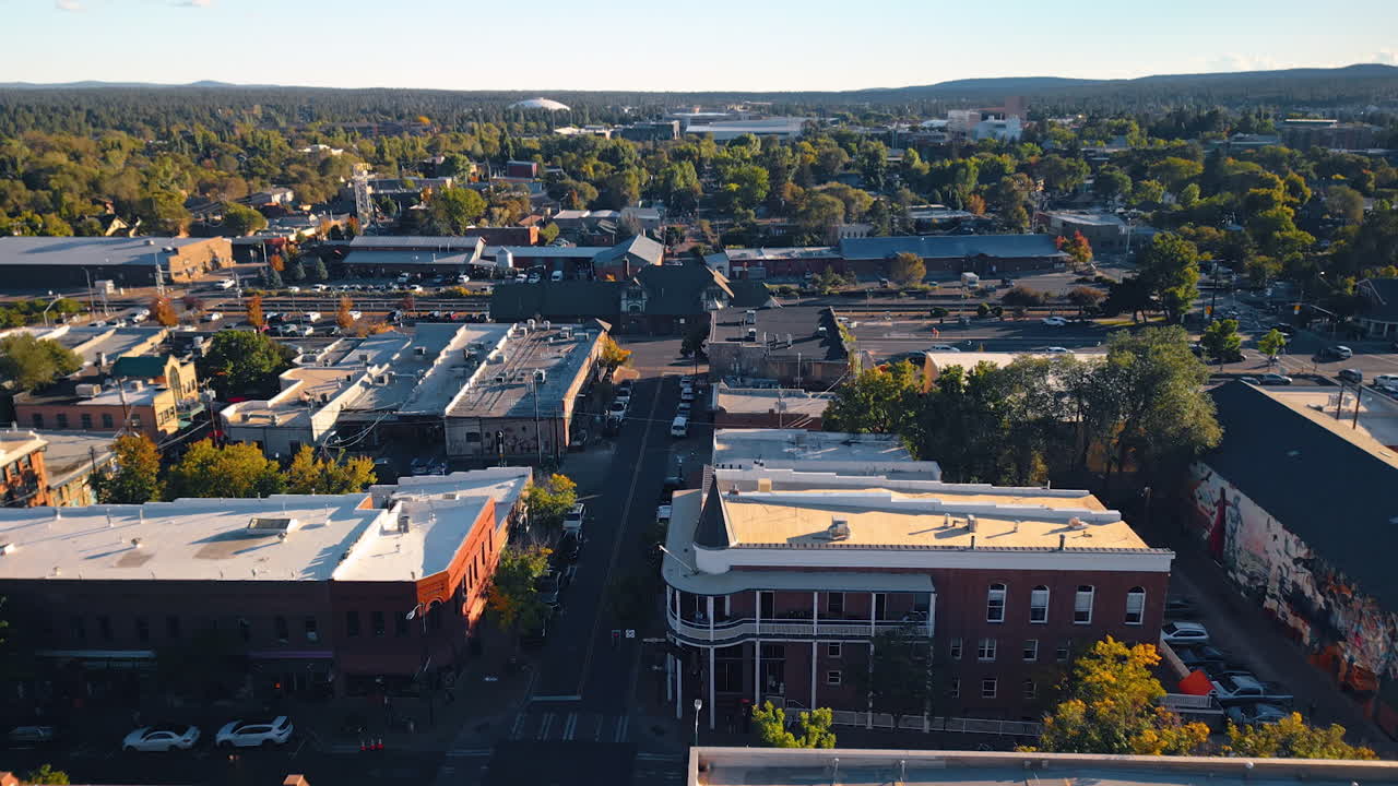 Vast panorama of a green city from drone. Perspective on Flagstaff, Arizona, USA