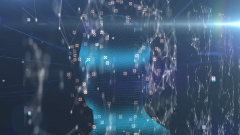 animación de la cabeza humana girando con procesamiento de datos de interfaz digital