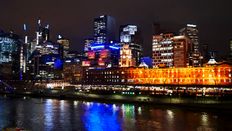 melbourne cbd skyline view at nighttime from southbank, yarra riverside nighttime, melbourne