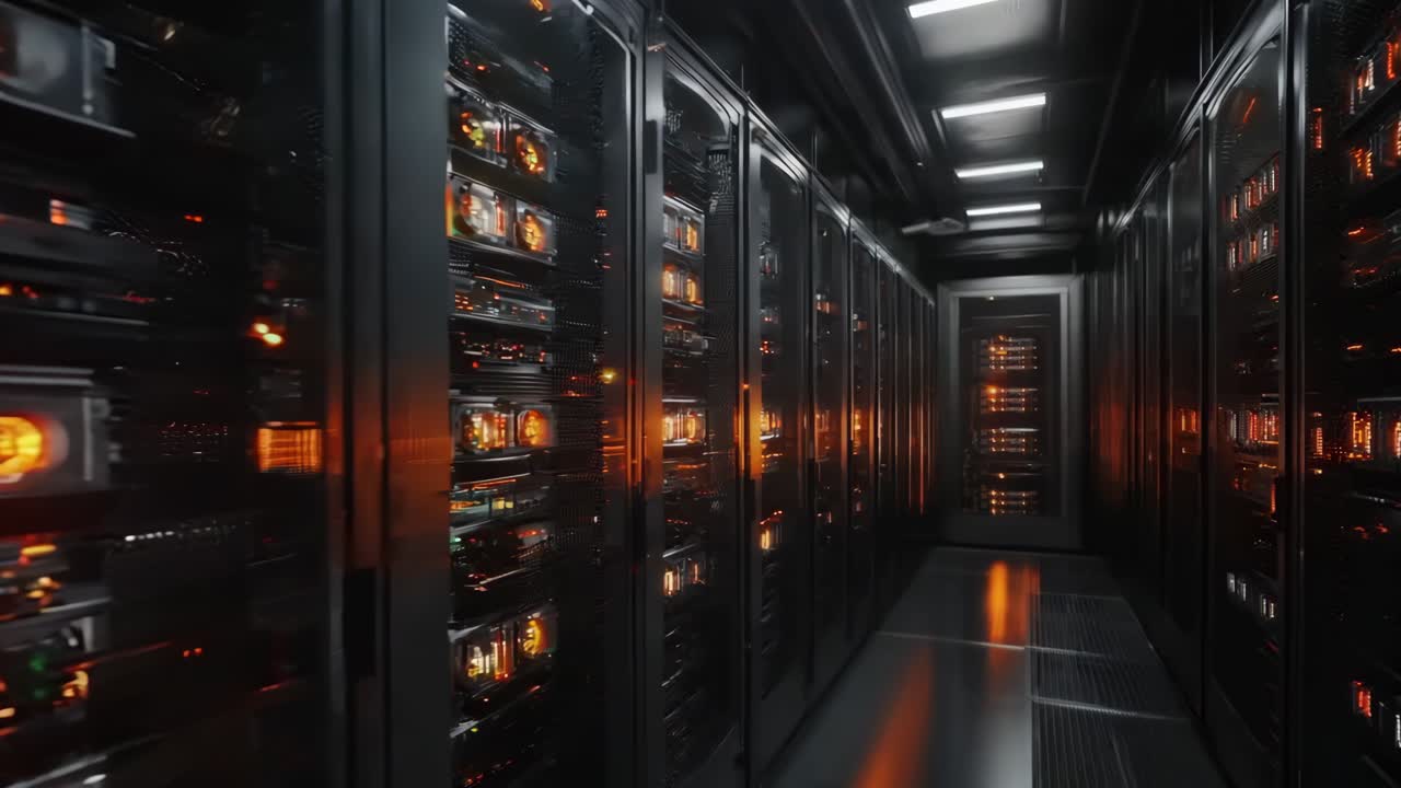A long row of servers in a server room