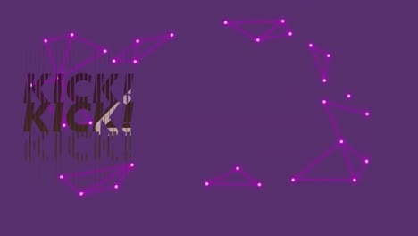 animación de texto de patada sobre formas en fondo púrpura.