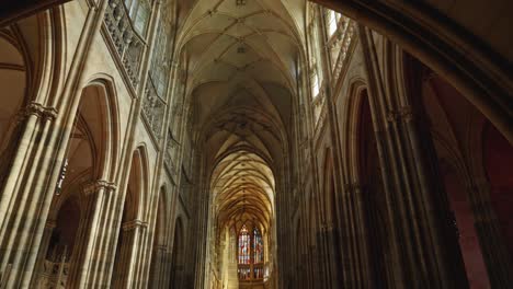 impressive-vaulted-ceiling-of-Metropolitan-Cathedral-of-Saints-Vitus,-Wenceslaus-and-Adalbert,-a-Roman-Catholic-metropolitan-cathedral-in-Prague,-Czech-Republic