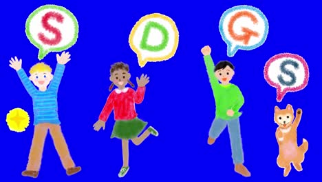 dibujado con lápiz de colores sdgs y niños chroma key looping