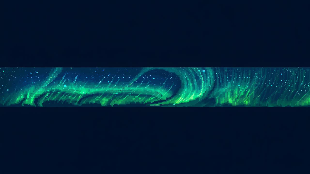 Initial curl appearing, expanding auroral band and sliding over low horizon in letterbox with stars