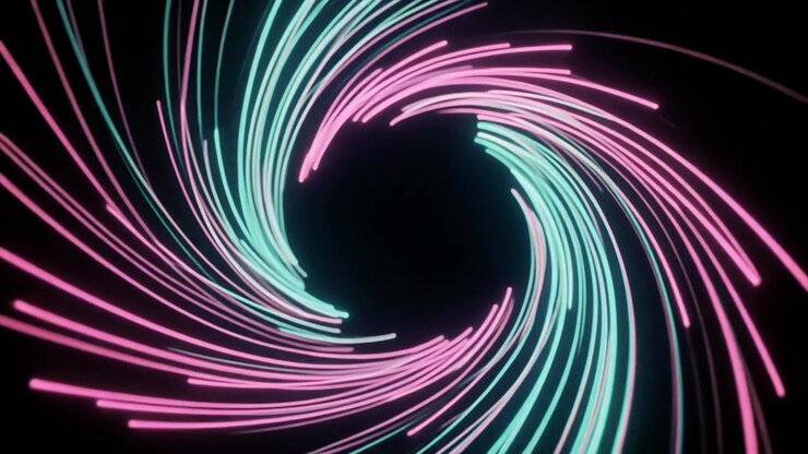 Rastros de Luz Neon Abstratos Girando em um Túnel Espiral