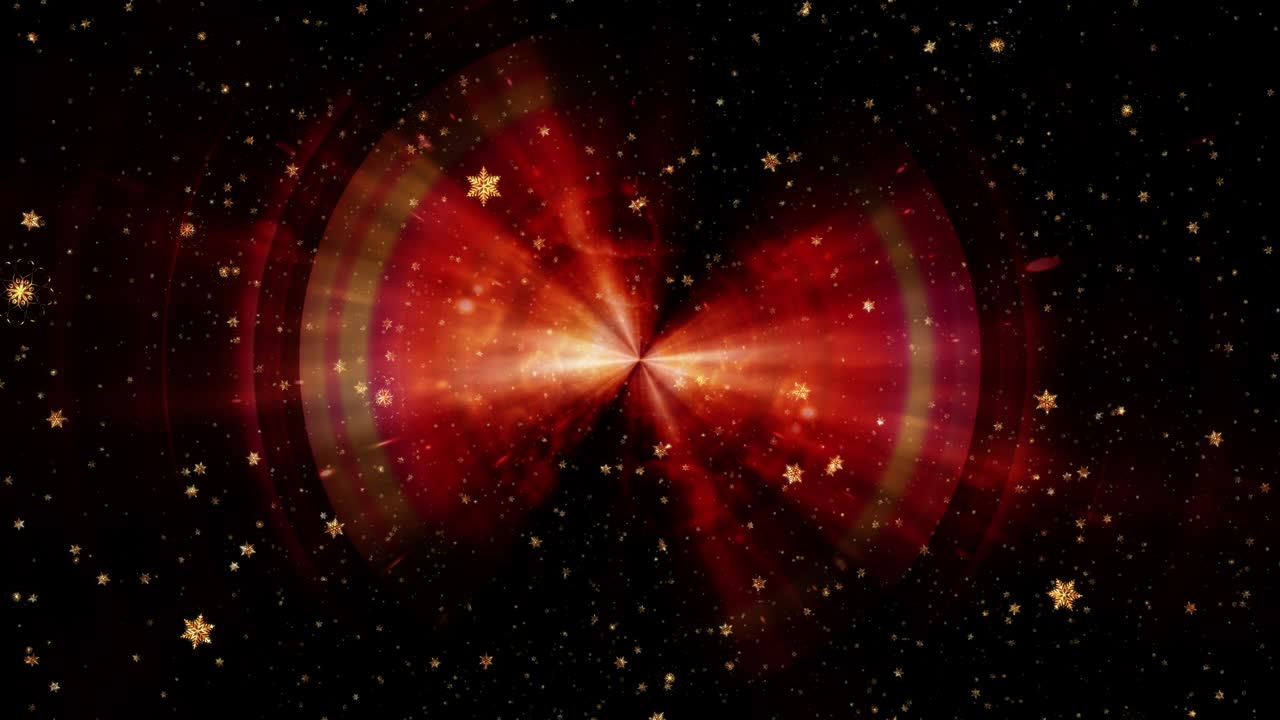 cielo estrellado nocturno con copos de nieve brillantes o estrellas parpadeantes movimiento con flash ondulado brilla en fondo negro. 4k 3d bucle de fondo de espacio sin costuras. oro abstracto chispas luces brillantes navidad invierno nieve gradiente festivo
