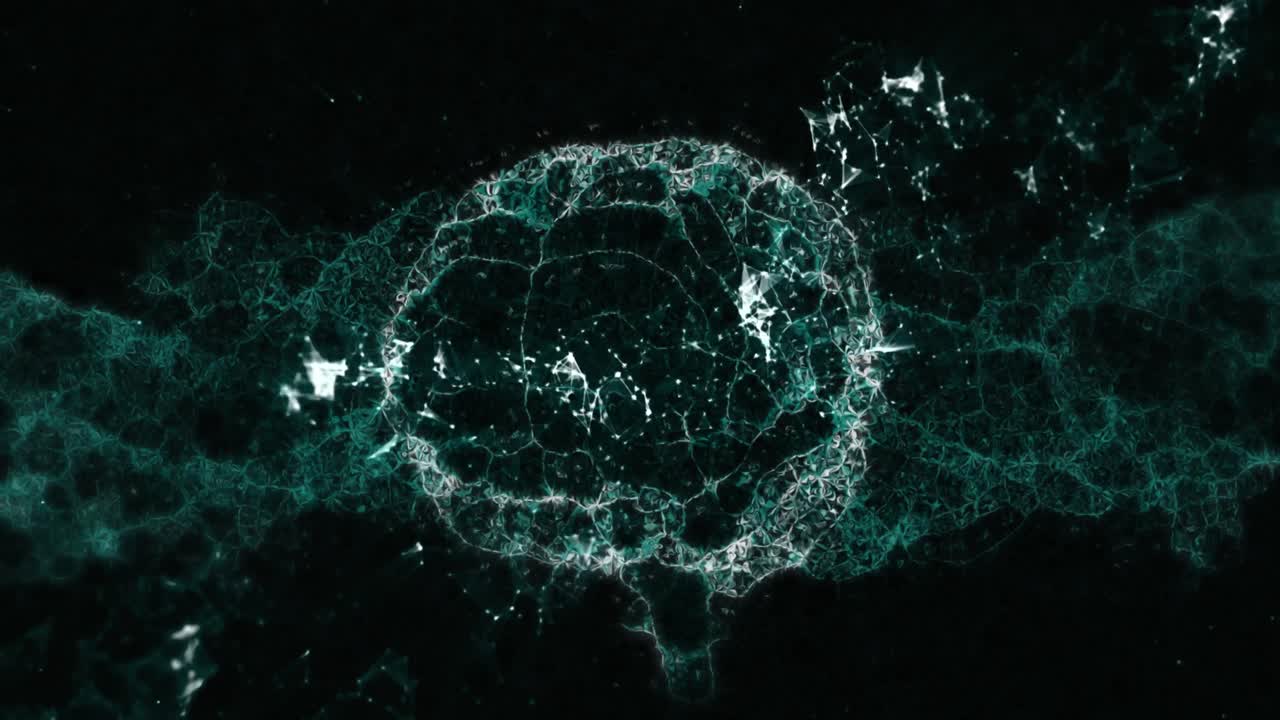 Human brain spinning against green digital waves on black background