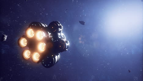 nave espacial navegando a través de un campo de asteroides en el espacio profundo