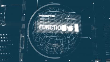 animation of texts over globe, map, loading bars and graphs against abstract background