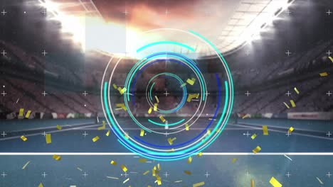 animation of scope and data processing over sports stadium