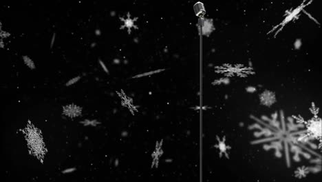 animation of snow falling over microphone on dark background