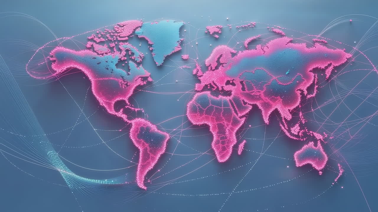 Digital World Map with Glowing Network Connections
