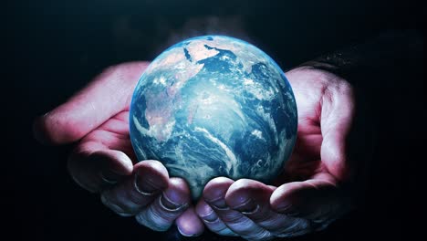 hands man holding world globe. earth planet day concept animation