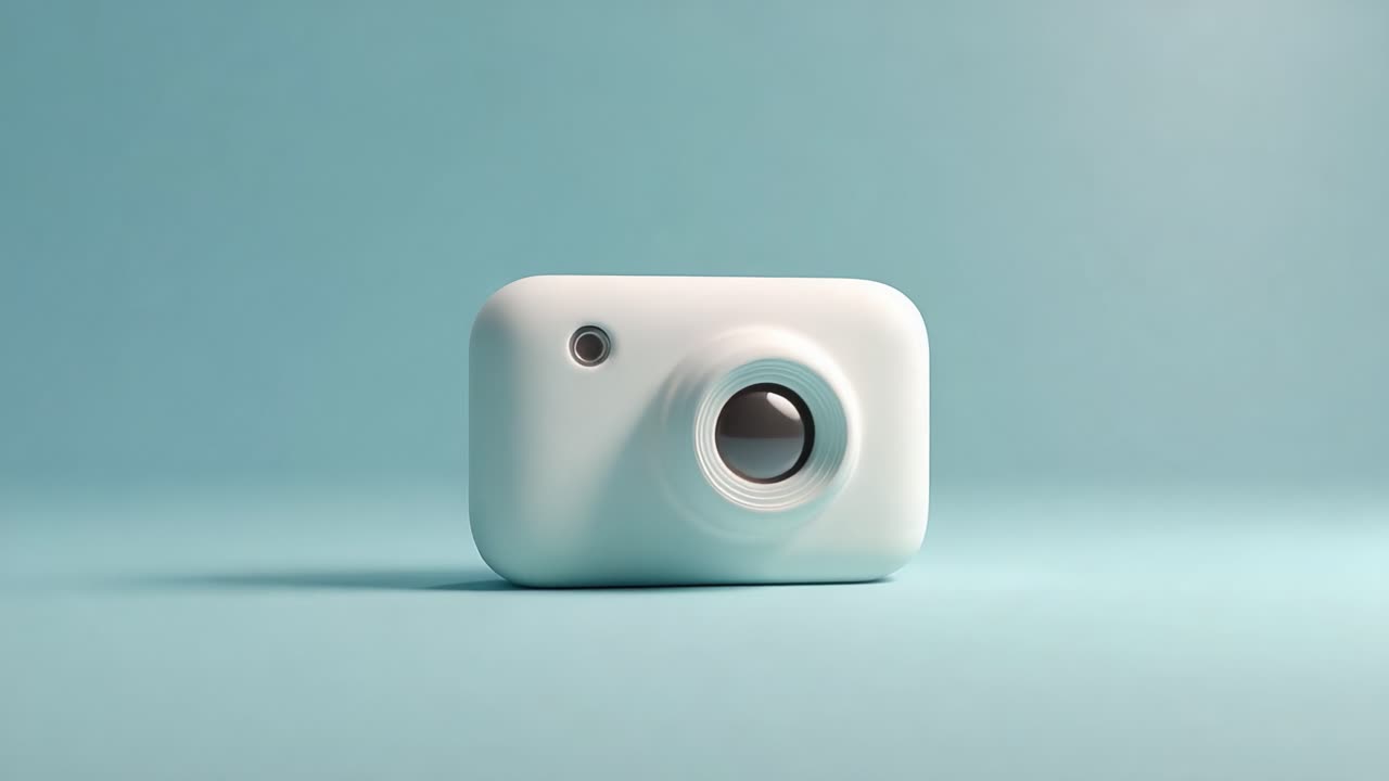 A minimalist design captures the essence of photography with this sleek, white camera, showcasing its artistic structure against a calming blue background in two stunning angles