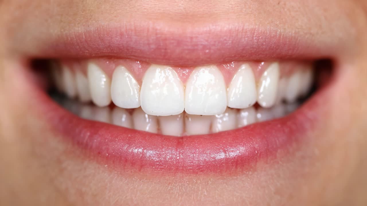 A Close-Up View of a Bright and Healthy Smile, Showcasing Perfectly Aligned White Teeth and a Radiant Expression That Enhances Overall Facial Aesthetics