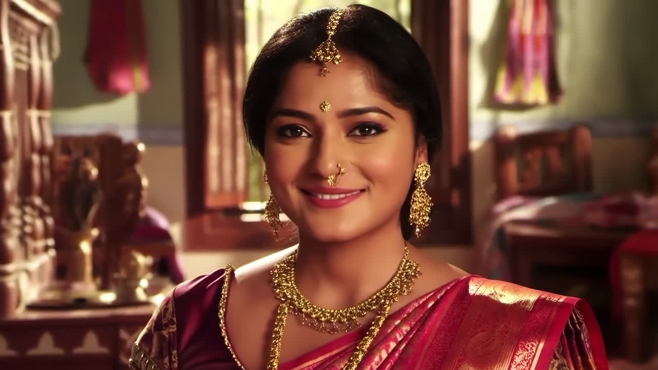 Portrait of an Indian woman wearing traditional saree and jewelry