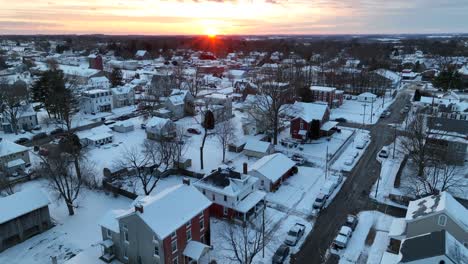 Aerial-rising-shot-of-a-sunset-in-winter