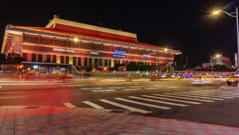 traffic time lapse during night time at taipei main station, taiwan