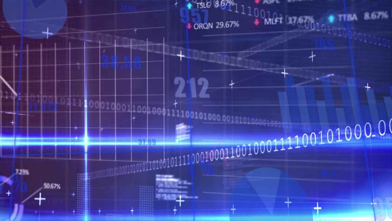 그래프, 이진 코드, 그래프, 변하는 숫자 및 컴퓨터 언어의 애니메이션