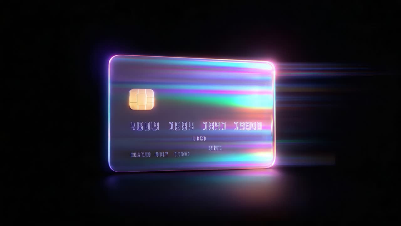 A Captivating Close-Up of a Futuristic and Stylish Credit Card, Showcasing Sleek Design Elements and Vibrant Light Effects Against a Minimalistic Dark Background