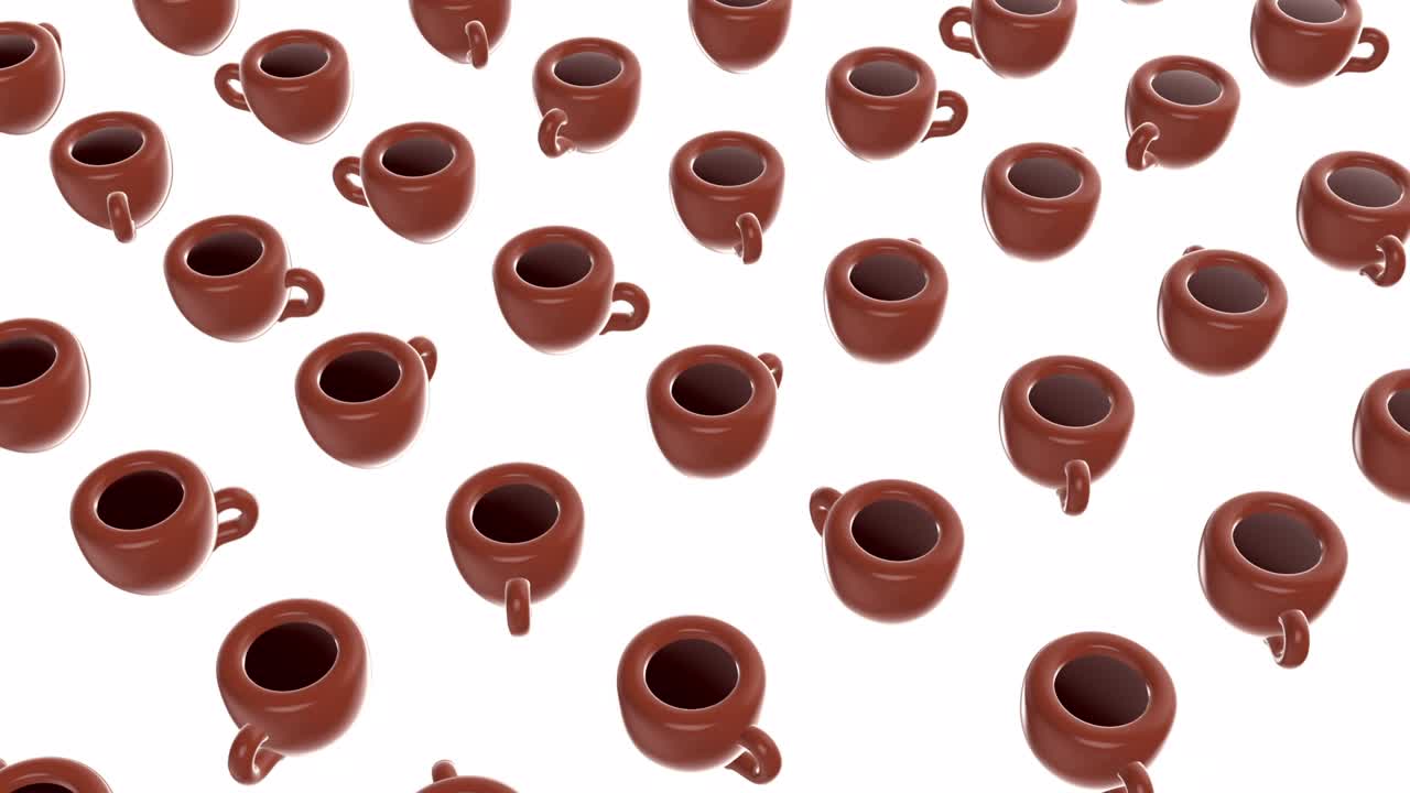 회전 커피 또는 차 컵과 함께 3d 추상적인 모션 배경, 만화 현실적인 스타일 루프 애니메이션 패턴, 음식 및 음료 프로젝트를위한 현대 미니멀리즘 구성 예술