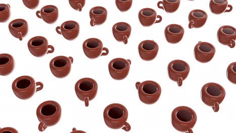 fondo de movimiento abstracto 3d con taza de café o té girada. patrón de animación de bucle de estilo realista de dibujos animados. arte de composición minimalista moderno para proyectos de comida y bebida