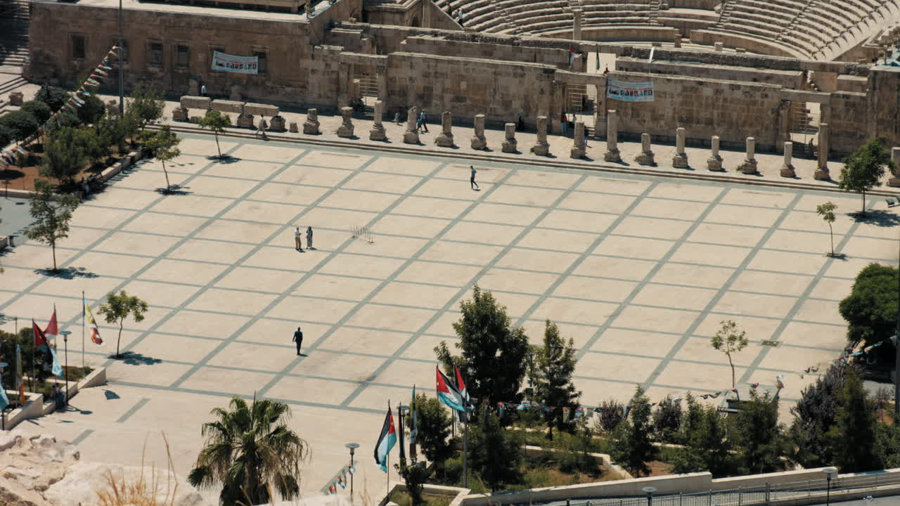 The Hashemite Plaza in Amman, Jordan. Close shot for The Hashemite Plaza public yard from Jabal Al Qala. 4K footage