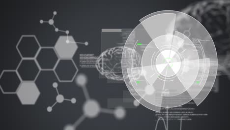 animación de escaneo de alcance, procesamiento de datos médicos y cerebro humano