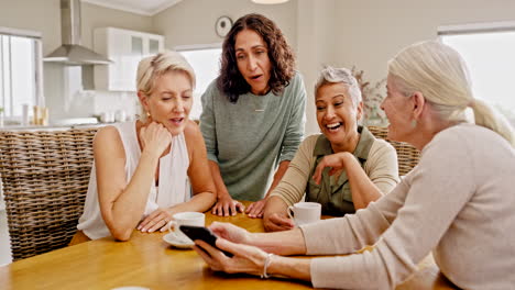 Senior-people,-women-and-smartphone-on-retirement