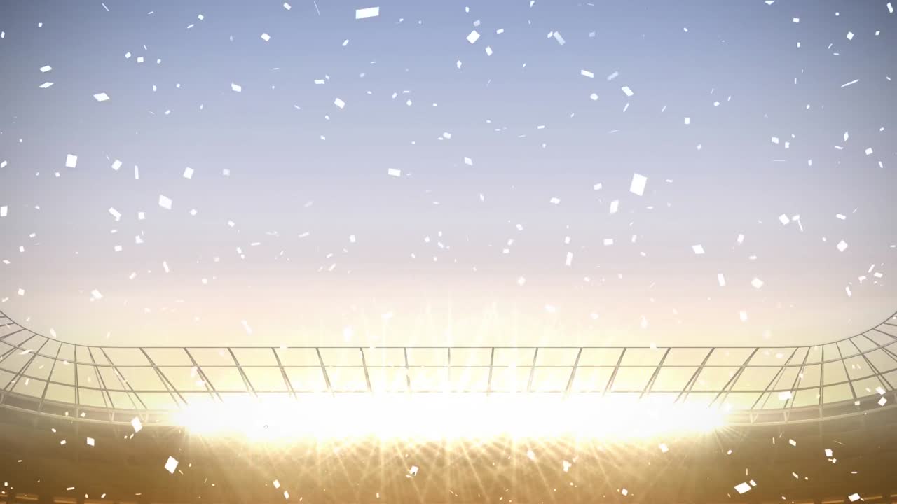 일몰 때 경기장 위에 떠다니는 콘페티의 애니메이션